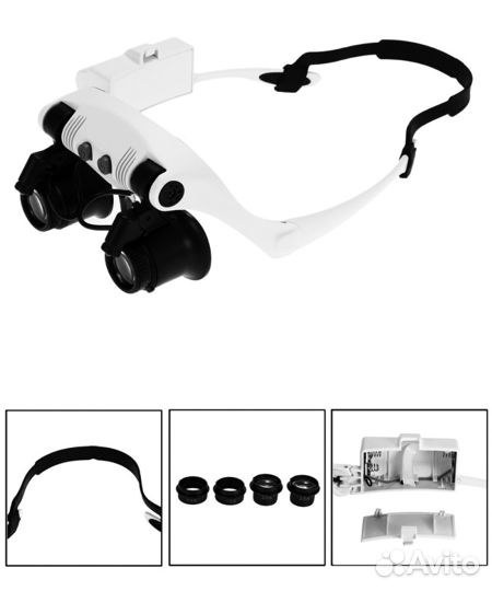 Лупа налобная 10x/15x/20x/25x (очки) с подсветкой