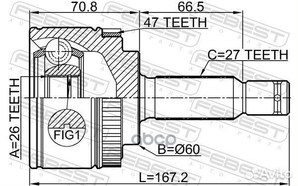 ШРУС внешний 26X60X27 KIA opirus 2003-2006