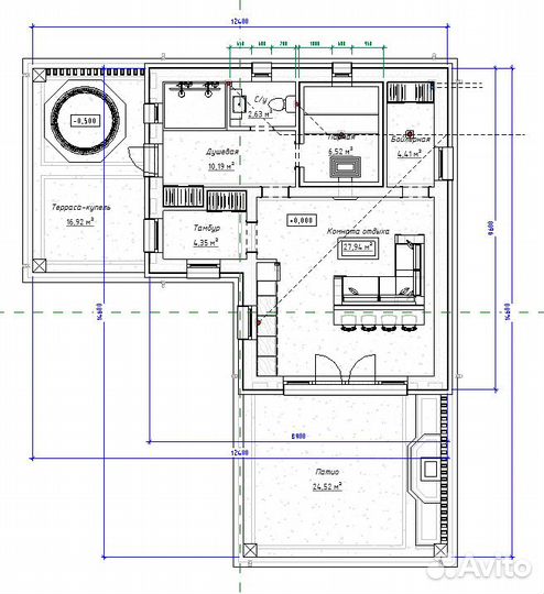 Готовый проект бани из газобетона Левата, 57 м2, 1