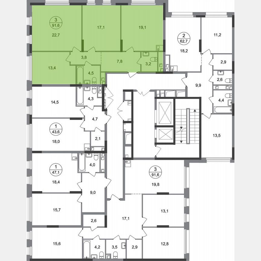 3-к. квартира, 91,6 м², 2/17 эт.