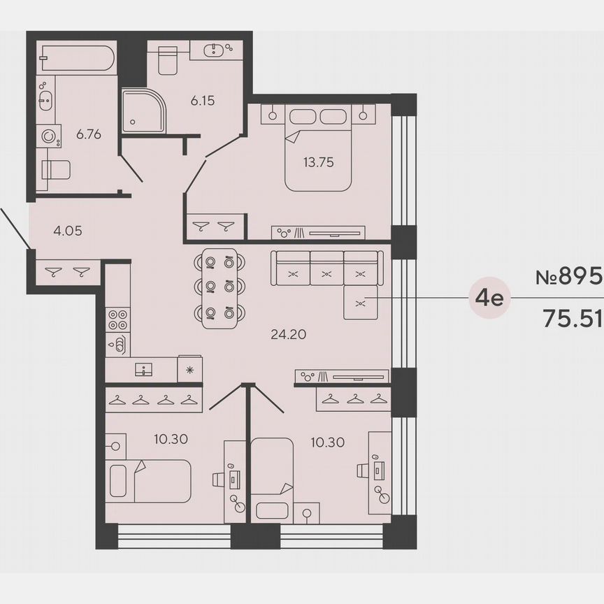 3-к. квартира, 75,5 м², 3/18 эт.