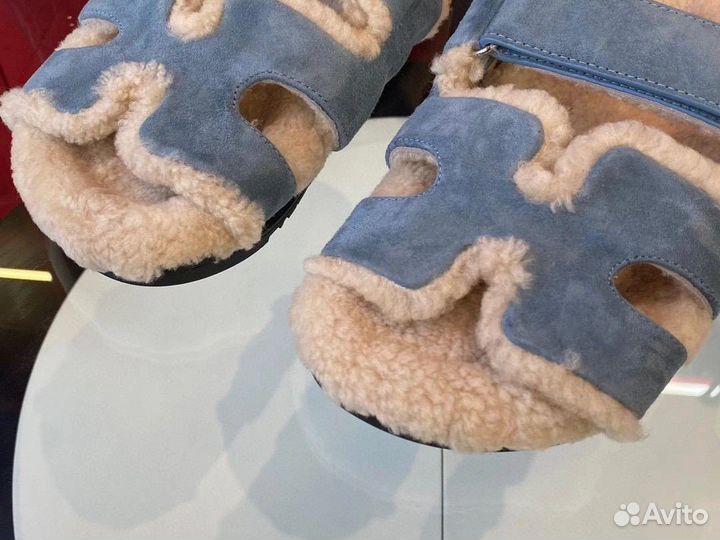 Шлёпанцы Hermes Chypre меховые