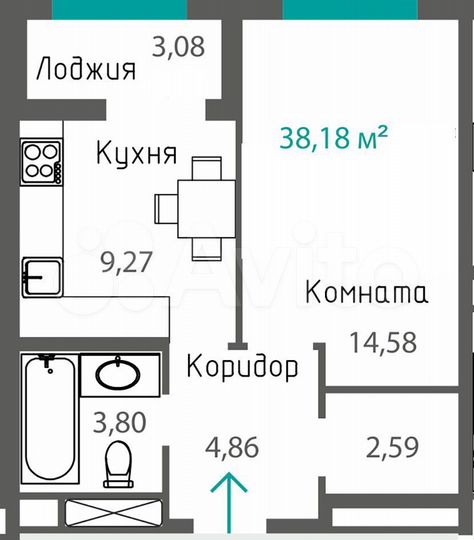 1-к. квартира, 38,9 м², 2/8 эт.