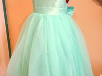 Нарядное Платье для девочки бирюзовое 116