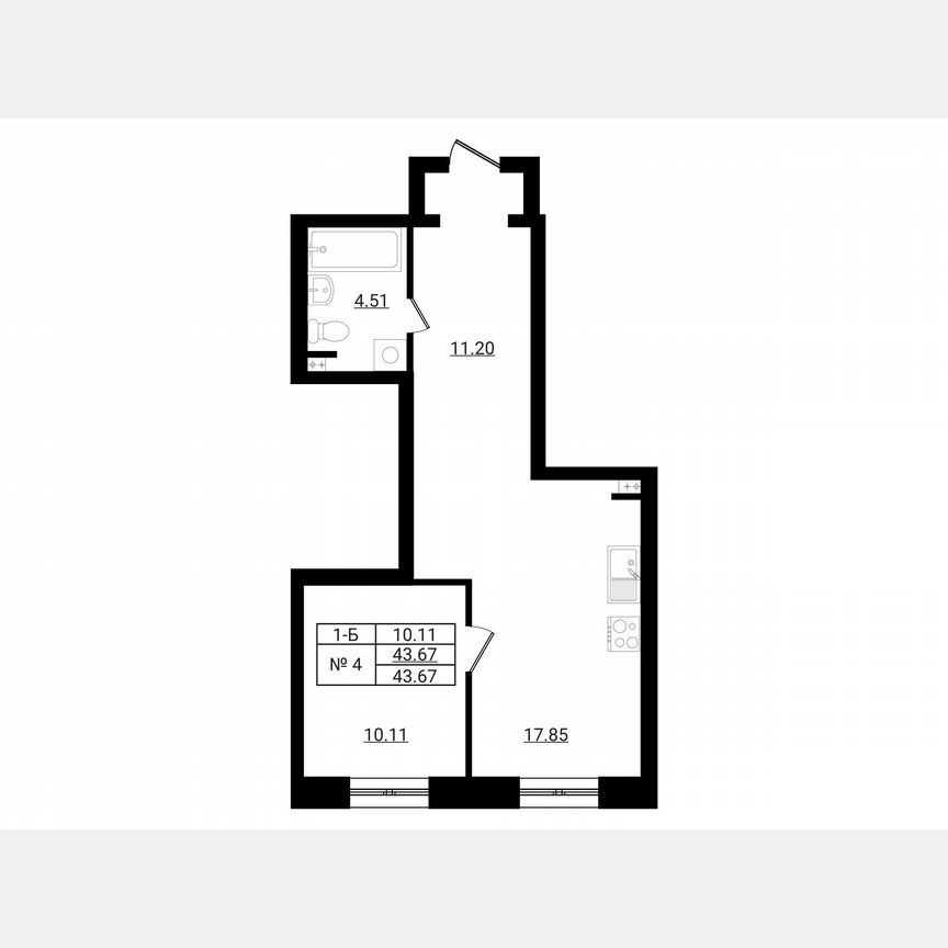 1-к. квартира, 43,7 м², 1/9 эт.