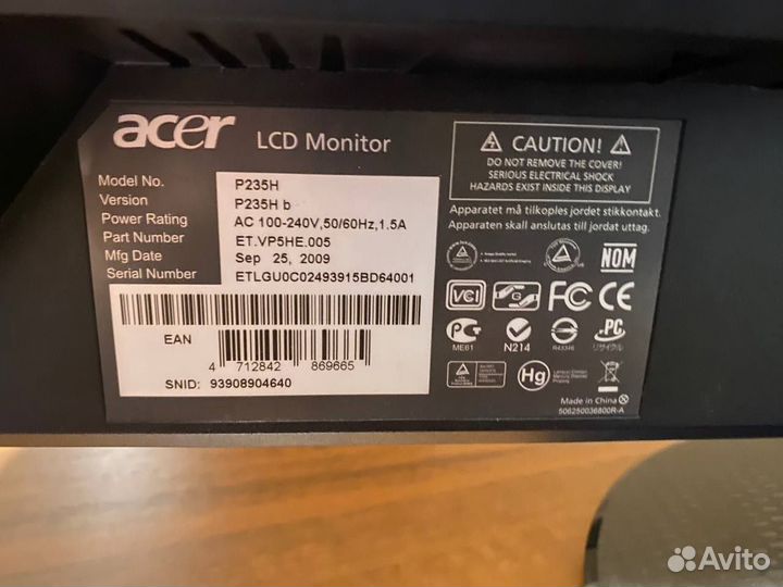 Монитор acer acer p235h 60hz