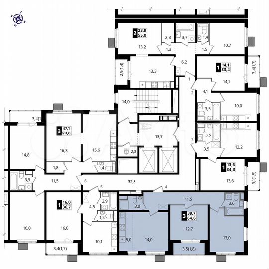 3-к. квартира, 64,1 м², 3/21 эт.