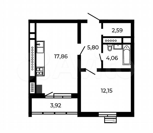 1-к. квартира, 44,4 м², 1/5 эт.