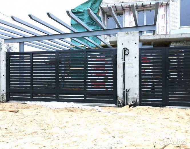 Распашные ворота со встроенной калиткой