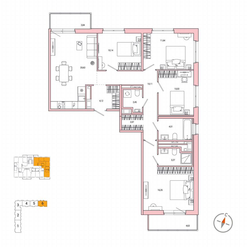 4-к. квартира, 97,9 м², 3/7 эт.