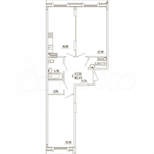 2-к. квартира, 82,5 м², 4/4 эт.