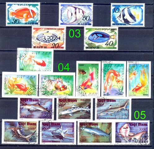 Марки на тему фауна-19, рыбы и обитатели Океана объявление продам