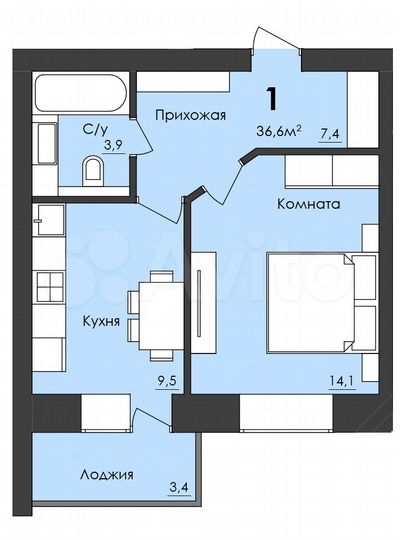 1-к. квартира, 36,6 м², 5/6 эт.