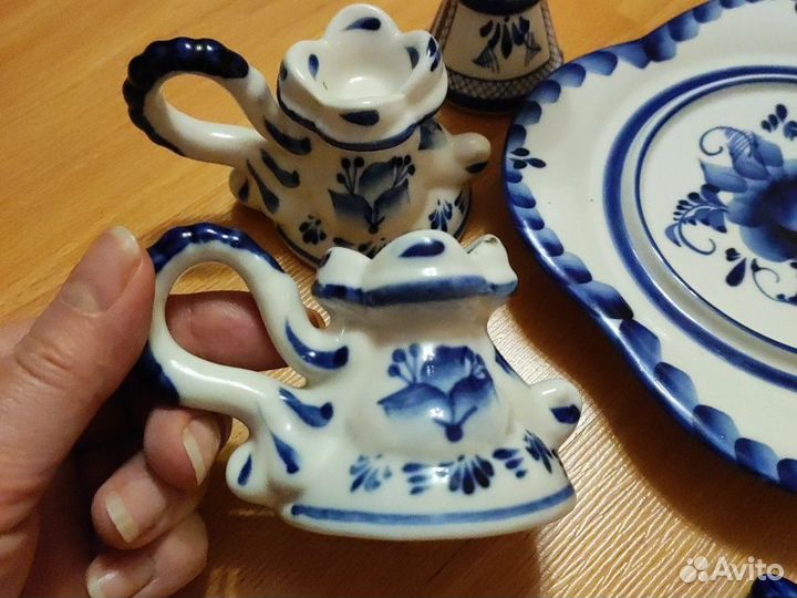 Гжель СССР подсвечники, солонка, под яйцо, петух