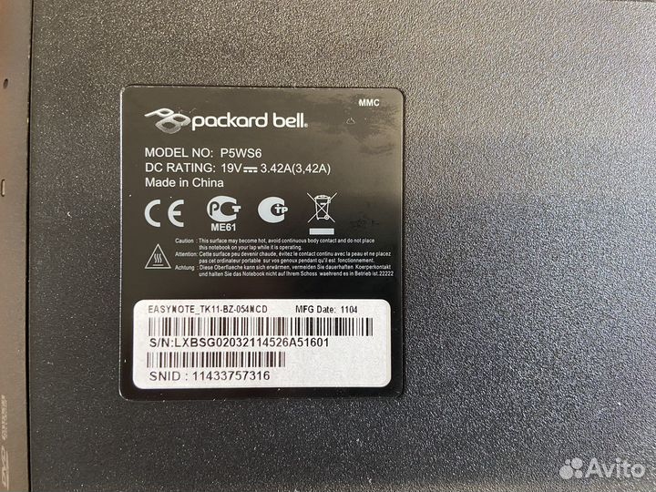 Ноутбук Packard bell p5ws6