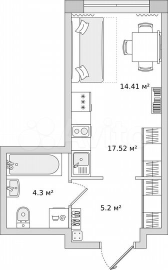 Квартира-студия, 24,2 м², 19/21 эт.