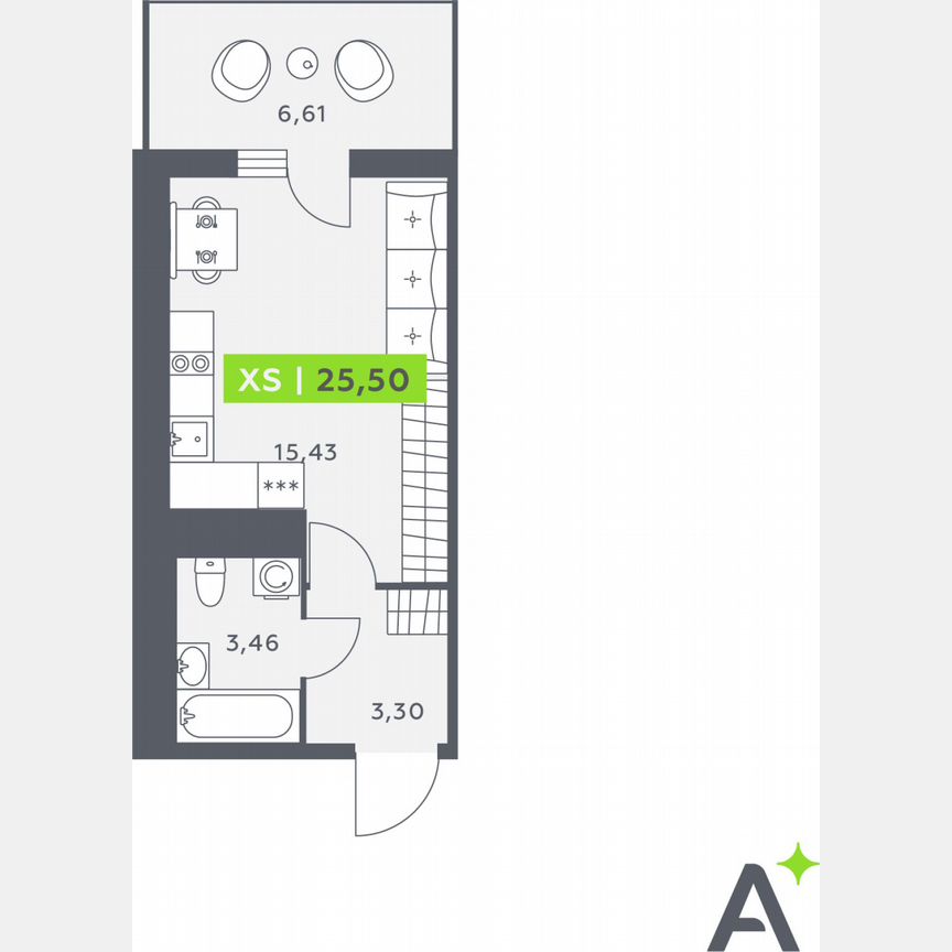Квартира-студия, 23,9 м², 8/12 эт.