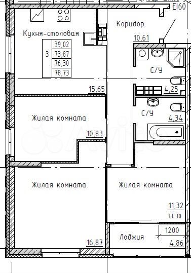 3-к. квартира, 77 м², 8/16 эт.