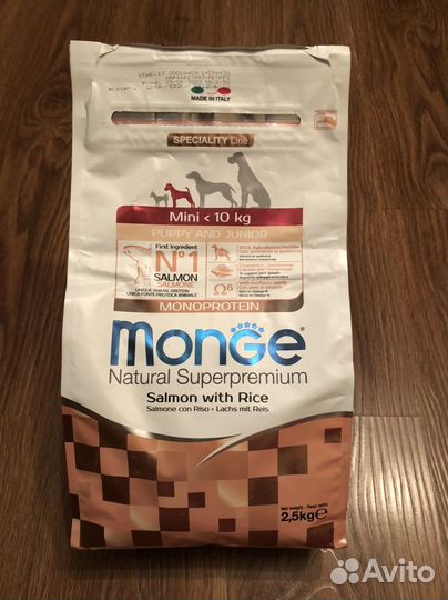 Monge (Монж)сухой корм с лососем и рисом 2,5 кг