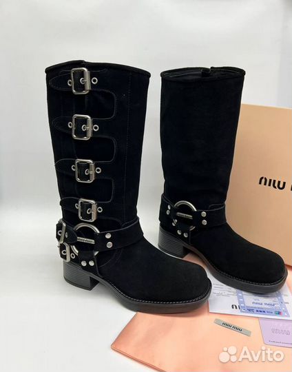 Сапоги Miu Miu черные замшевые женские