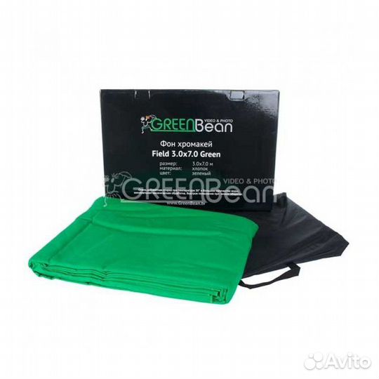 Зеленый тканевый фон хромакей GreenBean Field 300