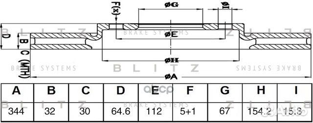 Диск тормозной передний вентилируемый BS0648 Blitz