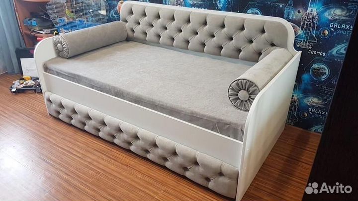 Кровать-тахта детская графит с мягким фасадом