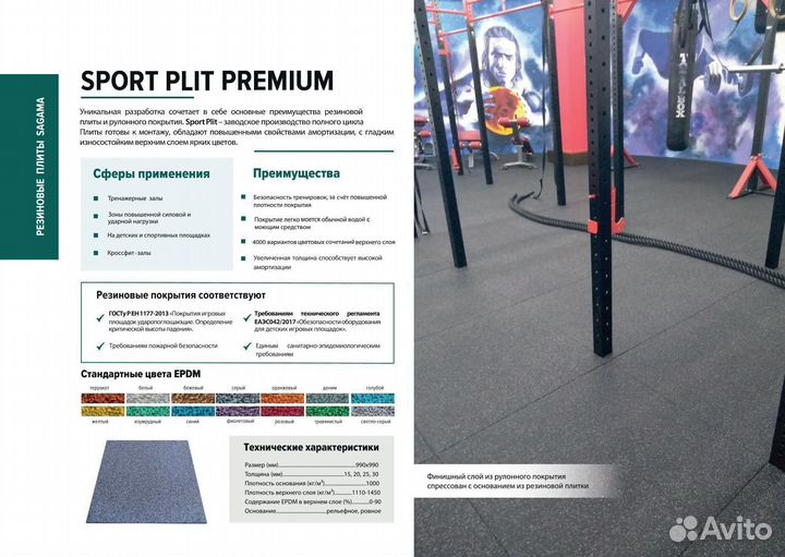 Резиновая плитка Premium, 1х1м, 15мм, 50 epdm