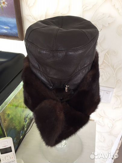 Шапка кожа и мех натуральный