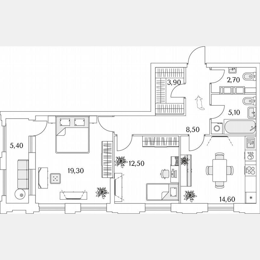 2-к. квартира, 69,3 м², 9/13 эт.
