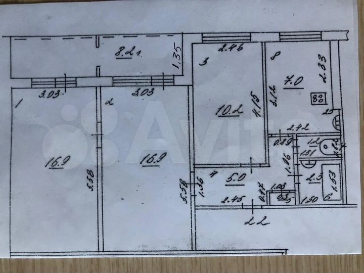 3-к. квартира, 64 м², 6/9 эт.