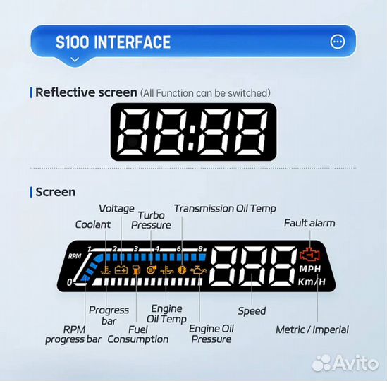 Проектор на лобовое стекло OBD2 HUD Turbo Boost