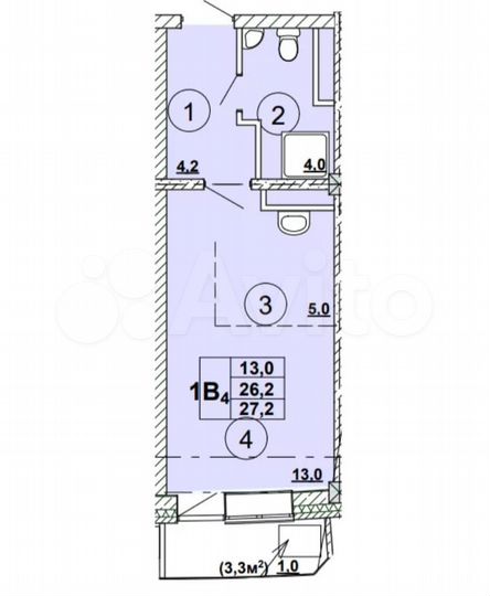 Квартира-студия, 27,2 м², 3/12 эт.