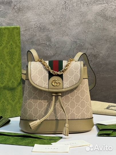 Рюкзак женский Gucci Ophidia бежевый ткань кожа ср