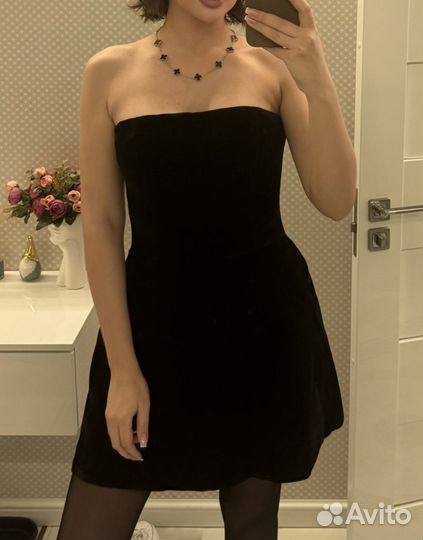 Бархатное мини платье черное