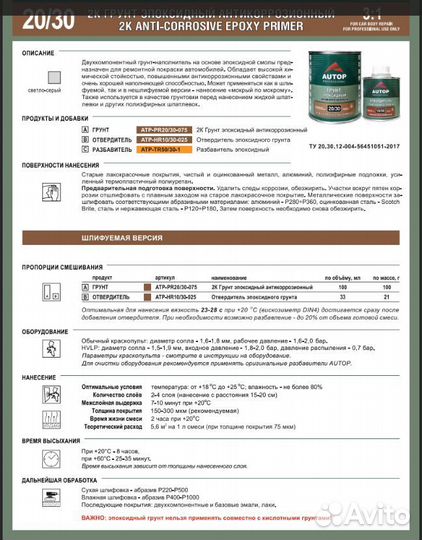 Autop 2К грунт эпоксидный 3+1 0,75+0,25л комплект
