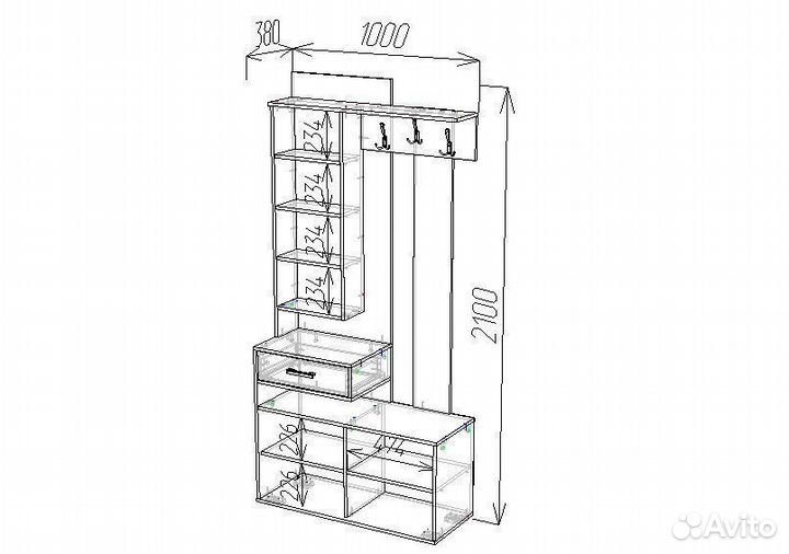 Прихожая пр-11 с зеркалом Крафт светлый