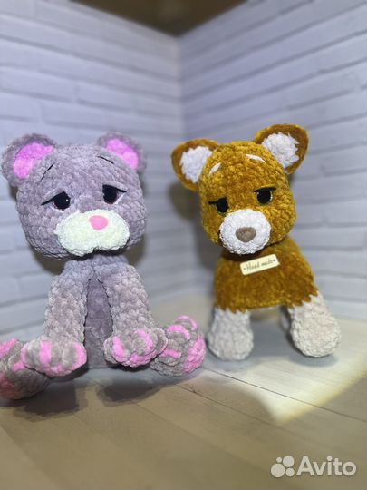 Кошечка и собачка вязанные, амигуруми