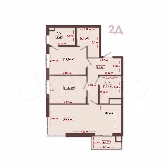 2-к. квартира, 75,2 м², 1/17 эт.