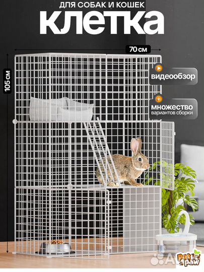 Декоративный карликовый кролик с клеткой