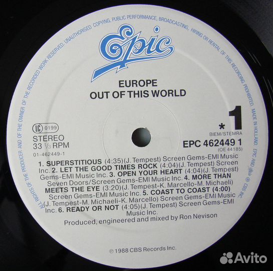 Europe - OUT OF this world / 1988 holland