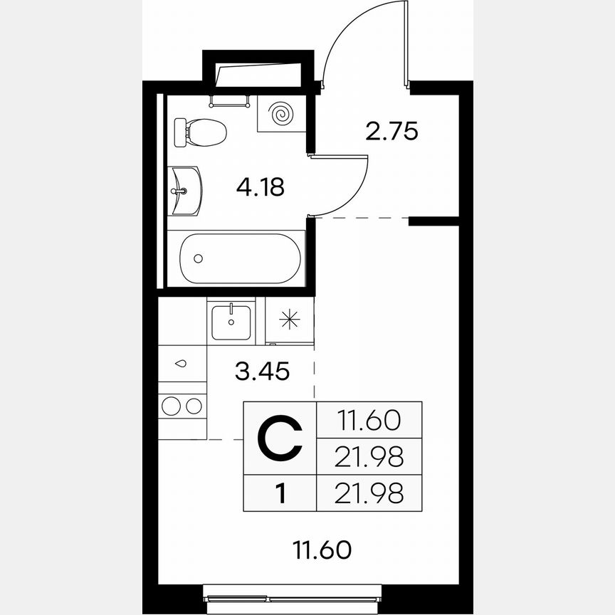 Квартира-студия, 22 м², 1/9 эт.