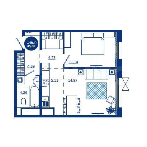 1-к. квартира, 45,5 м², 10/17 эт.