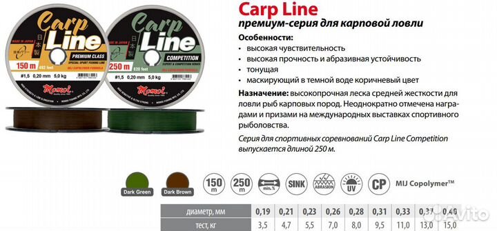 Леска Momoi Carp Line Comp. 0,31мм,9.5кг250 м,3шт