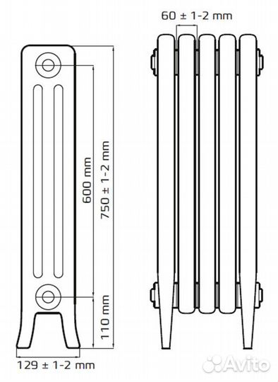 Радиатор чугунный Loft 600 10 секций LF 600-10s