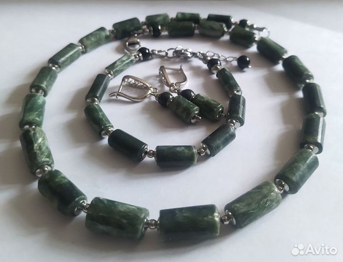 Серафинит Клинохлор Жадеит Бусы Браслет Серьги