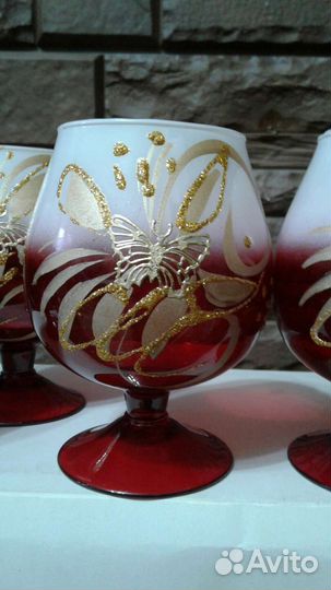 Бокалы красное хрустальное стекло/Гусь-Хрустальный