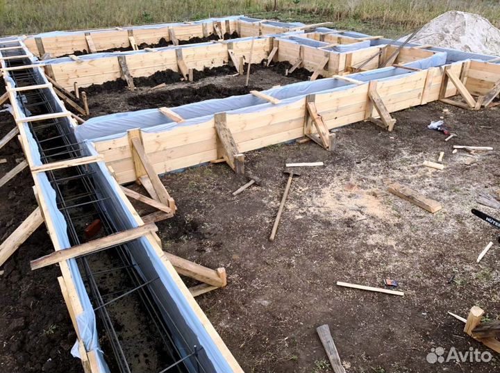 Фундамент, заливка фундамента, отмостка