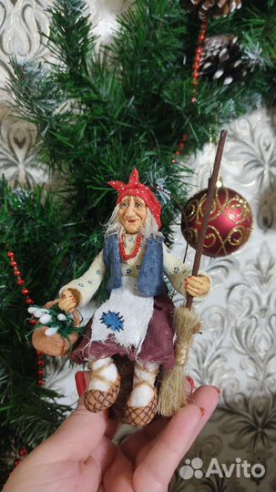 Ватная ёлочная игрушка ручной работы баба Яга