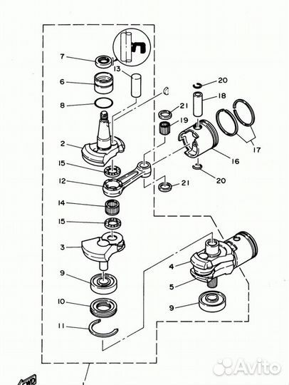 Коленвал Yamaha (Ямаха) 30 л.с 2 такта